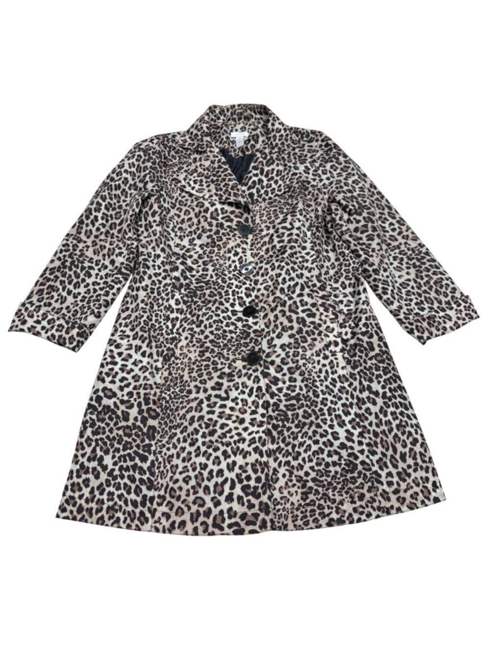 Chico's Women's Leopard Print Belted Trench Raincoat Button Closure Size 1 /US M - Picture 2 of 9